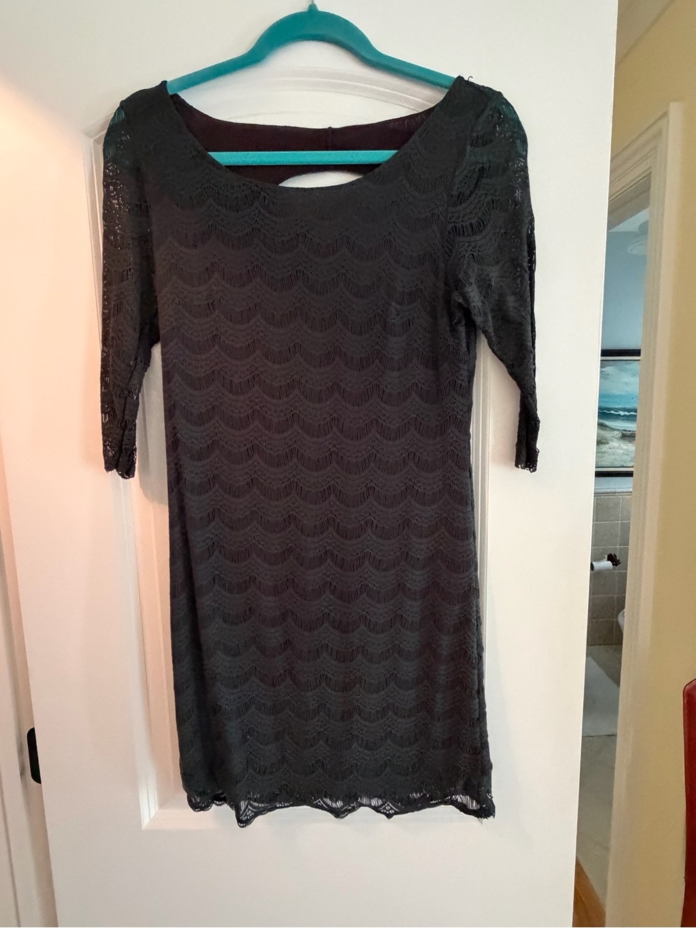 Free People Black Lace Long Sleeve Shift Dress